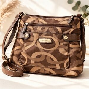 Rosetti Brown Monogram Crossbody Bag Canvas Adjustable Strap
